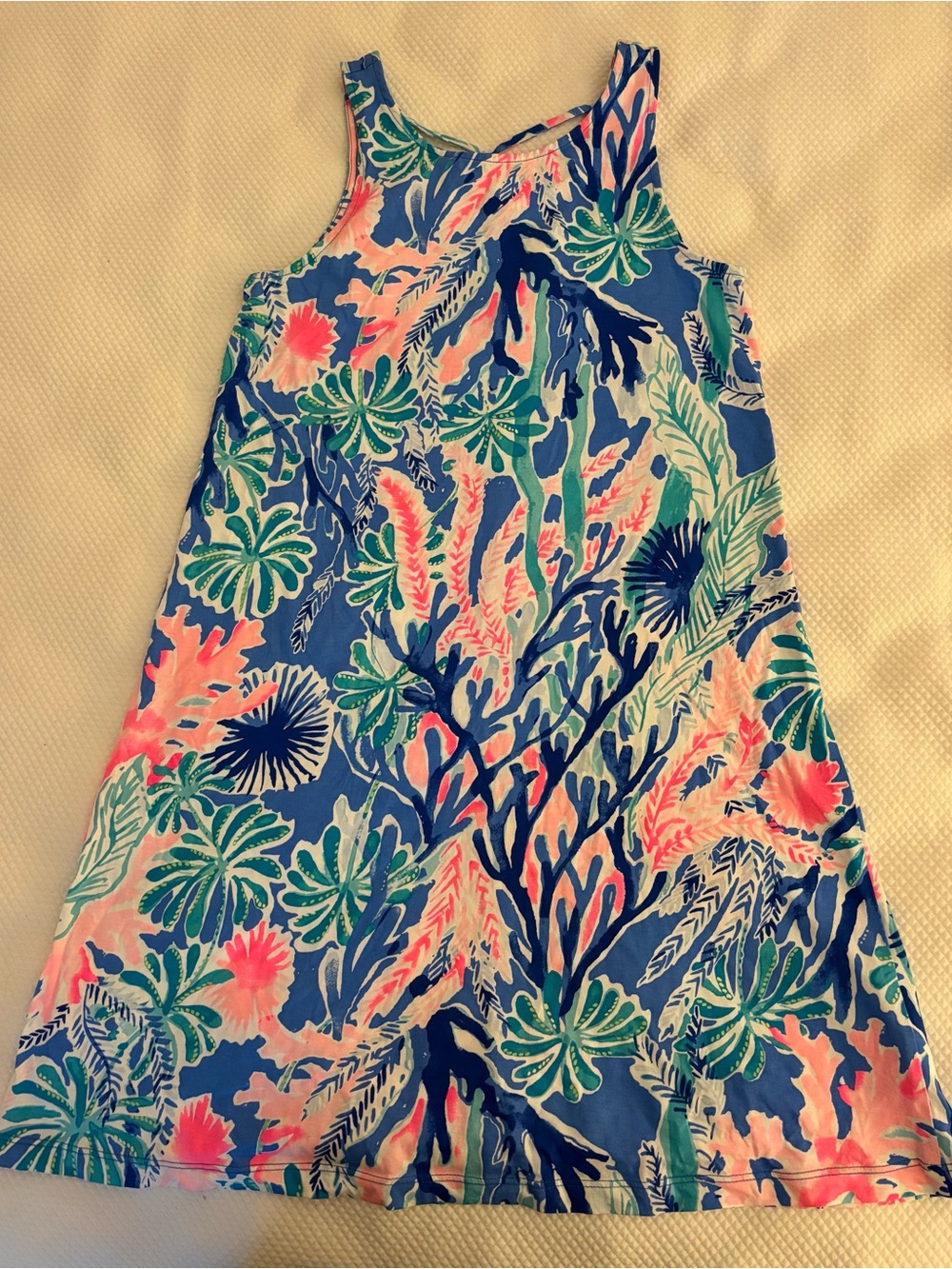 Lilly Pulitzer Blue Floral Tank Dress with Pink & Green Coral Print